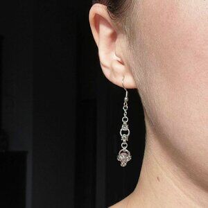 Vintage fairy long silver dangly chainmail earrings